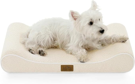 Orthopedic Dog Bed for Small Dogs up to 35 lbs - Removable Washable Cover with Waterproof Lining & Non-Skid Bottom, Cotton-Polyester Blend Boat-Shaped Lounger Mattress, S(30x20x5in), Beige