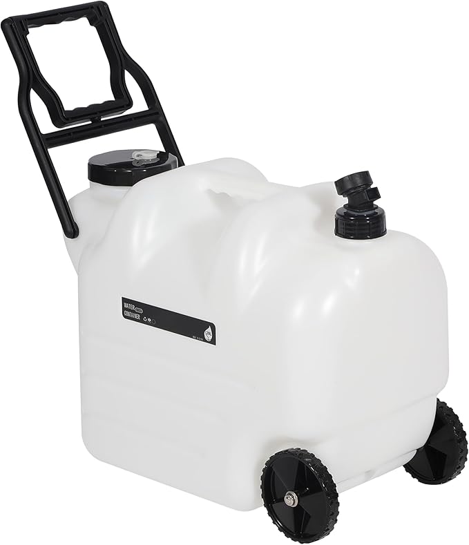 REDCAMP 7.4 Gal Portable Water Container with Wheels & Spigot - BPA-Free Rolling Camping Water Jug with Handle Storage Tank for Hiking, Outdoor Activities (28L, White)