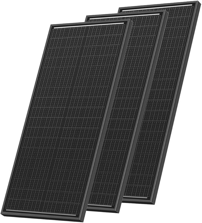 300 Watt Solar Panel 12V Monocrystalline PV Module 25% High-Efficiency for Home RV Rooftop Boat Caravan Cabin Farm Off-Grid Applications, Single Panel (3 Pack 100W, Black)
