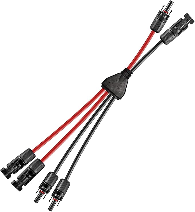 Solar Y Connector,Solar Y Branch Parallel Cable 2 to 4 Male Female Solar Connector Adapter,10AWG 45A Waterproof IP68 30CM Cable, for Solar Panels,Solar Cells,1 Pcs.(Y Solar 2-4)