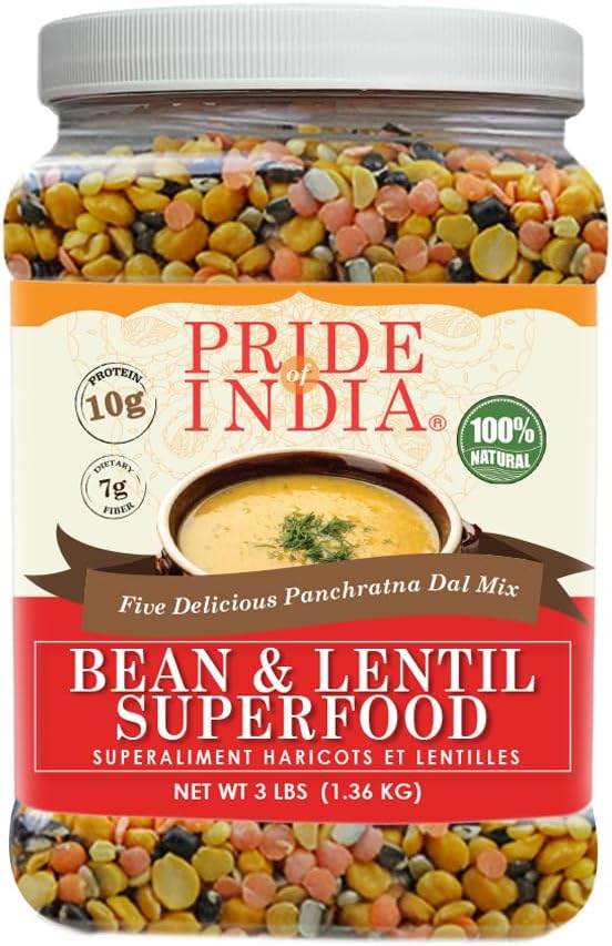 Pride Of India Indian Bean & Lentil Superfood 5 Delicious Panchratna Dal Mix, 3 lbs Jar