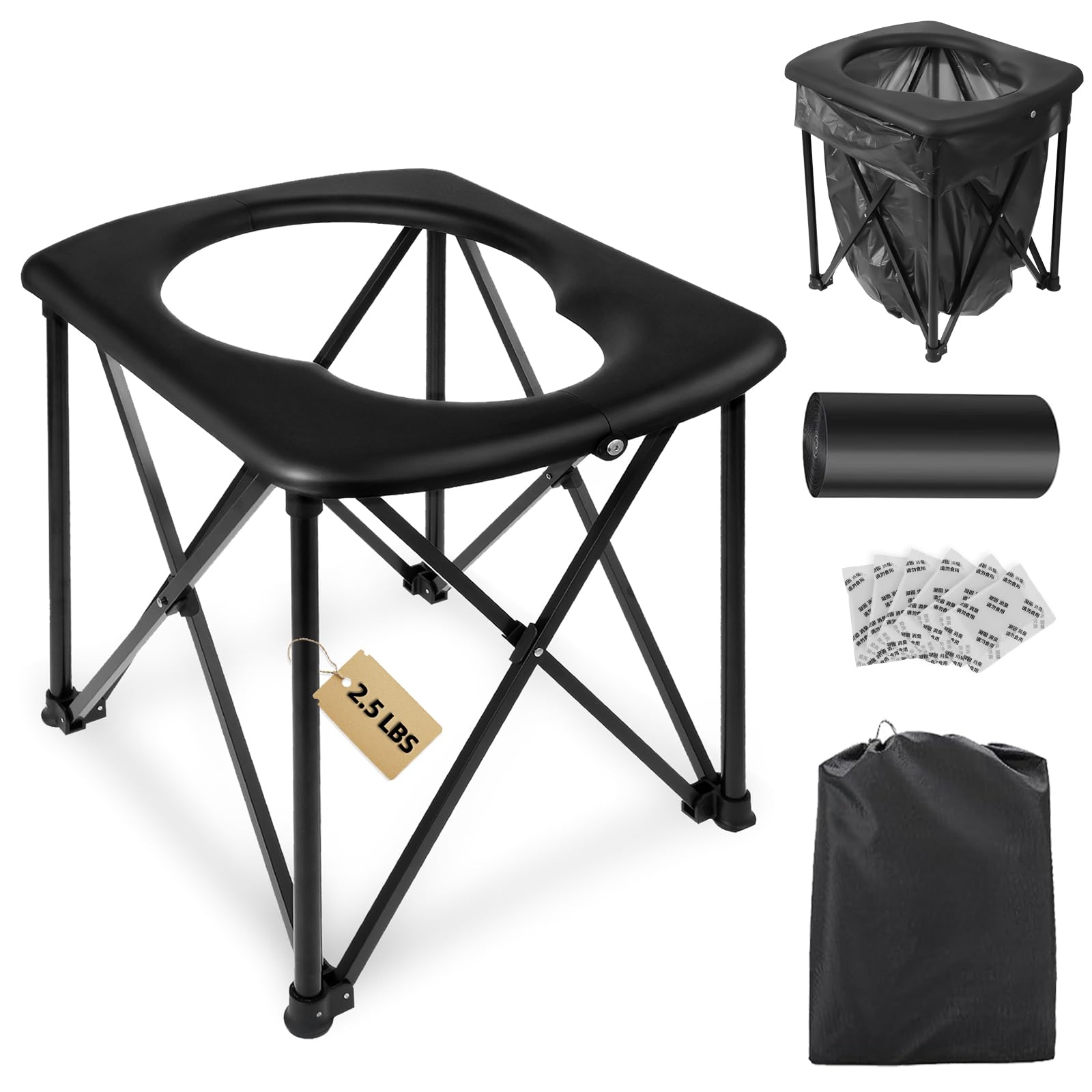 15.6'' Portable Toilet for Camping, Ultralight Foldable Camping Toilet 2-Second Setup, 350LBS