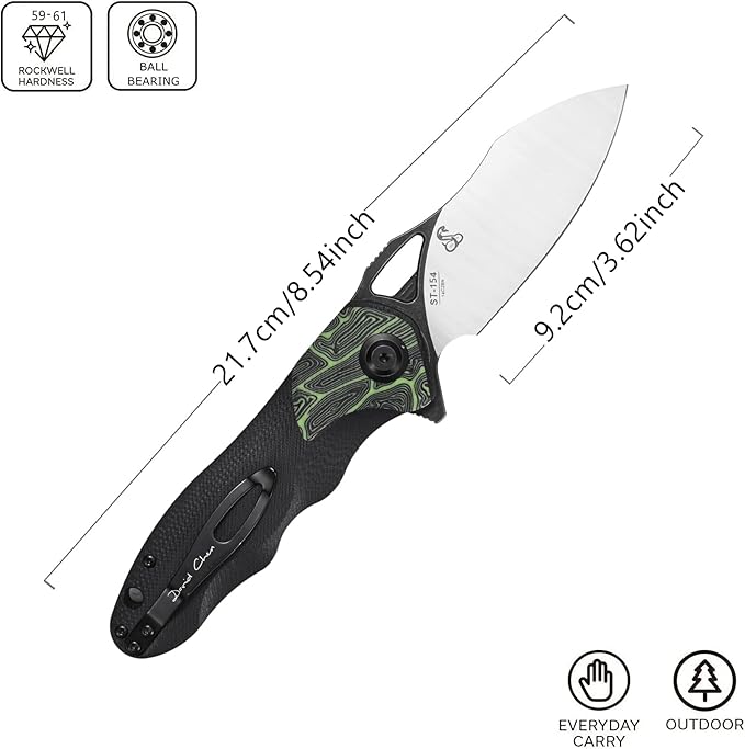 Sitivien ST154 Folding Knife, Sandvik 14C28N Steel Blade with G10 Handle,Chinese Zodiac Series EDC Tool Knifes for Camping Hunting Survival Hiking(Green)