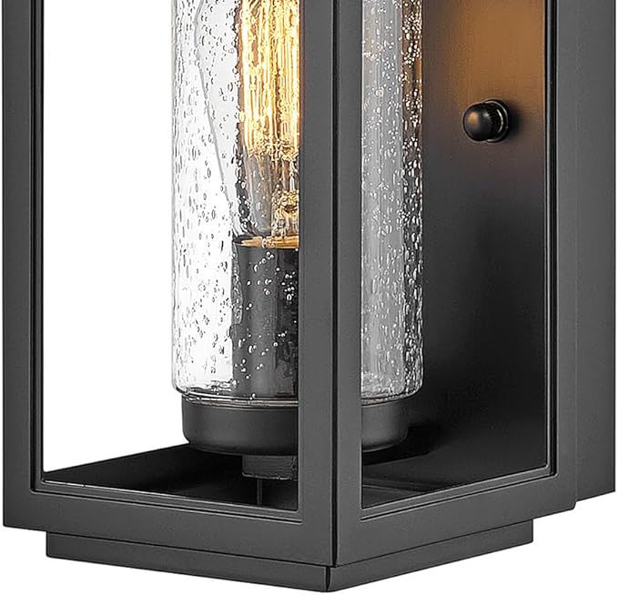 Hinkley Atwater Medium Wall Mount Outdoor Lantern - Composite, Clear Seedy Glass, Anti-Fade, LED Included - Black Finish