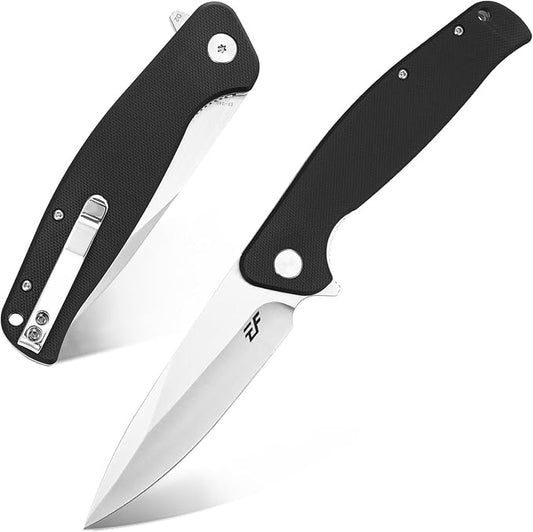 Eafengrow EF240 Folding Knife D2 Steel Blade G10 Handle EDC Tool Pocket Knives for Outdoor Working Camping (black)