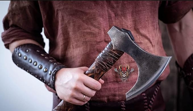 Krato 24 Inch Custom Handmade Viking Axe - Battle Axe Real, Battle Ax Hatchet Axe Camping Hunting Ragnar Axe Prop Gear Bushcraft Men Wood Handle Viking Gifts for Him