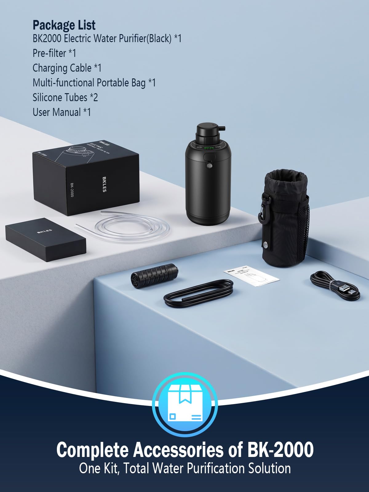 Electric Portable Water Filter for Camping, Hiking, Backpacking, Travel & Emergency Preparedness