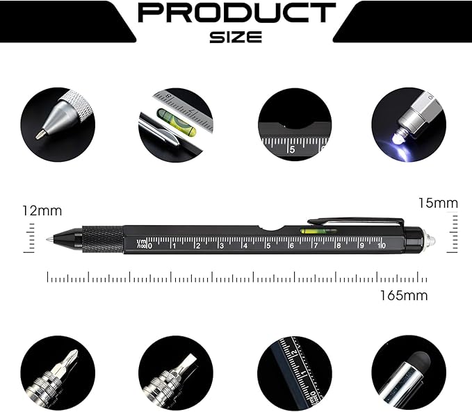 Christmas Gifts Stocking Stuffers for Men,Multitool Pen 9 in 1 Innovative Gift for Men,with LED Light,Ruler, Stylus,Bubble Level,Screwdrivers,Unique Gifts Gadgets for Him,Boyfriend,Husband