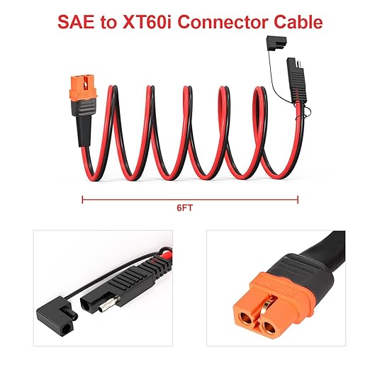 12AWG XT60i to SAE Adapter Extension Cable with SAE Polarity Reverse Adapter for Portable Power Station Solar Panel Solar Generator(6FT)