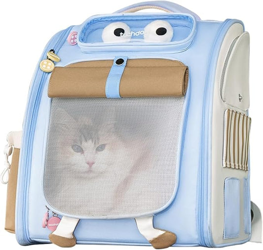 Pet Carrier Backpack, Dog Backpack with Waterproof Pu Leather, Cat Backpack with Breathable Mesh, Pet Bag Suitable for Climbing, Hiking, Traveling(Blue)