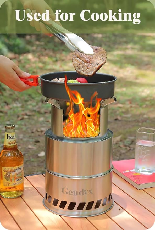 Mini Wood Burning Camping Stove Windproof Anti-Slip Portable Stainless Steel Wood Burning Compact for Outdoor Cooking Backpacking Survival