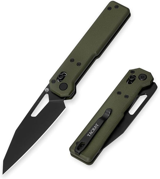 Tarcus Folding Pocket Knife, 3.5" D2 Steel DLC Blade G10 Handle, Lightweight EDC Knife with Crossbar Lock for Men and Women, Ideal for Camping, Hiking, and Survival