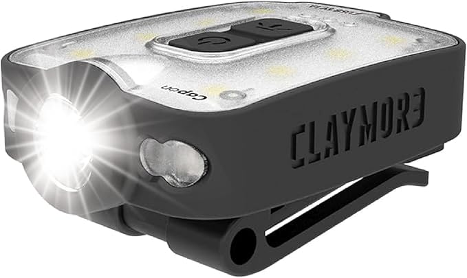Claymore Capon 40B Black Clip-On Cap Light ??USB-C Rechargeable 230LM LED Headlamp | 3 Light Modes 180° Adjustable Beam IP54 Water Resistant Up to 12 Hrs Runtime for Camping, Running, Outdoor