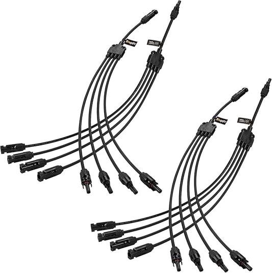 BougeRV Solar Y Branch Connectors Extra Long Solar Panel Parallel Connectors 1 to 4 Solar Cable Wire Plug Tool Kit (2 Pairs/M/FFFF and F/MMMM)