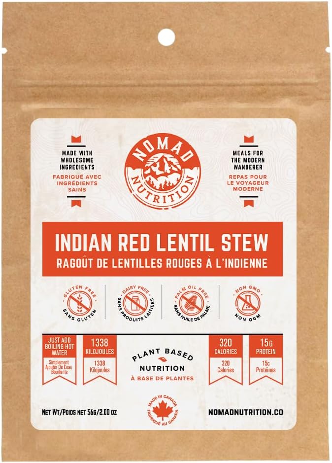 Nomad Nutrition ??Indian Red Lentil Stew | High Energy, All Natural Ingredients | Plant-Based & Non-GMO| Just Add Boiling Hot Water | 112g / 4oz (Pack of 1)