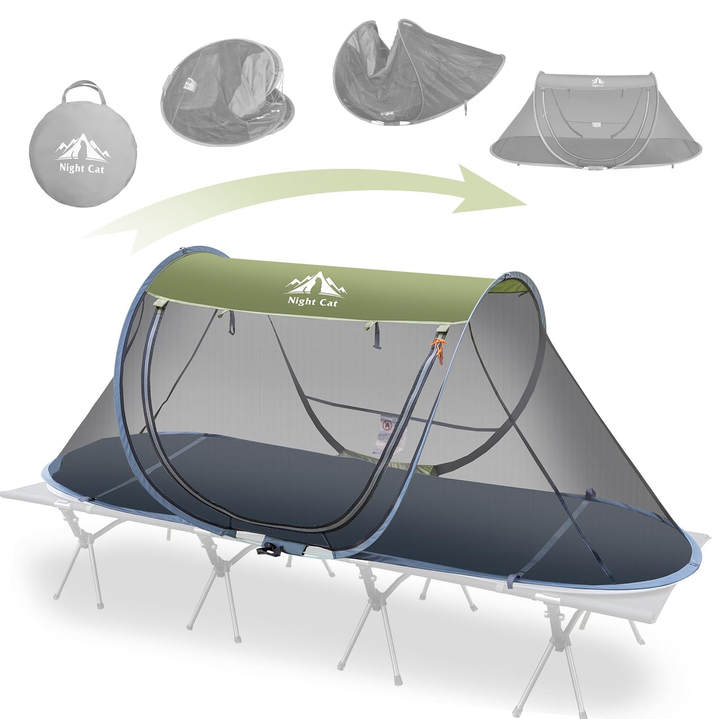 Night Cat Pop-up Mosquito Tent: 1 Person Camping Tent with Bug Screen Net Adults Fits for Camping