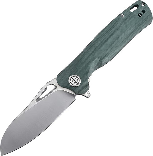 Petrified fish PF868 Bunta,3.35" D2 Satin Blade,146g G10 Handle Flipper Folding knife (Green G10)