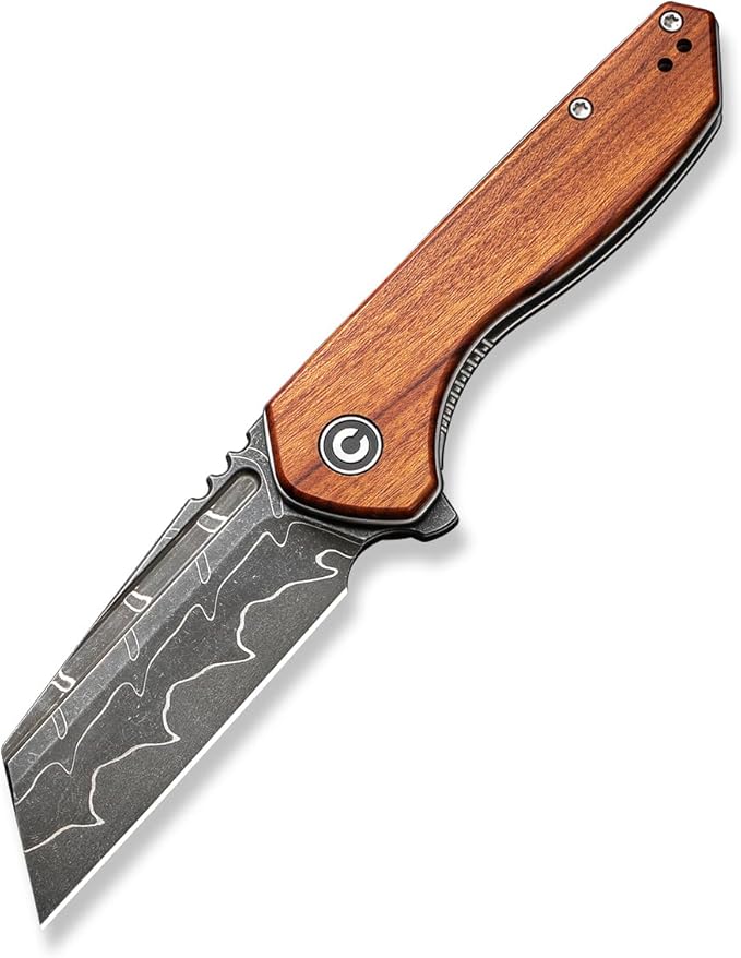 CIVIVI Pocket Knife for Men, ExOne Folding Knife with Flipper, 2.94" Damascus Blade Wood Handle for Perfect EDC Gift C23036-DS1