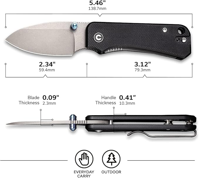 CIVIVI Baby Banter Pocket Folding Knife for EDC, 2.34" Blade Small Knife with Titanium Thumb Stud Opener C19068S-1