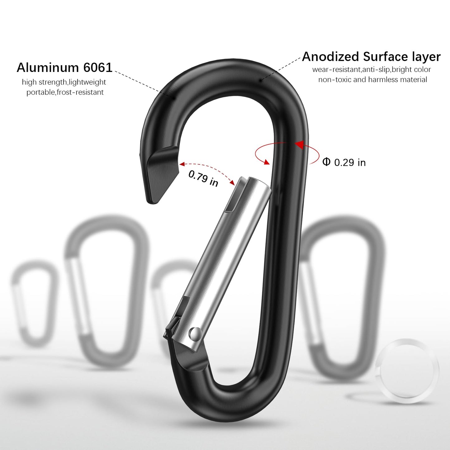sprookber 3" Aluminum Carabiner D Ring, Keychain Spring Snap Hooks 10 Pack