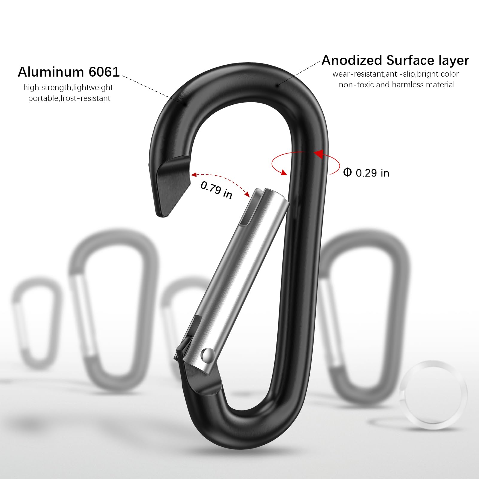 sprookber 3" Aluminum Carabiner D Ring, Keychain Spring Snap Hooks 10 Pack