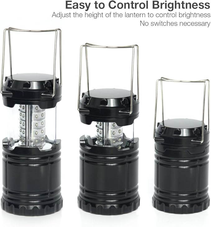[4-Pack] LED Camping Lantern, Suitable Survival Kits for Hurricane, Emergency Light for Storm, Outages, Outdoor Portable Lanterns, Black, Collapsible Design and 30 LED Lights, APL1424