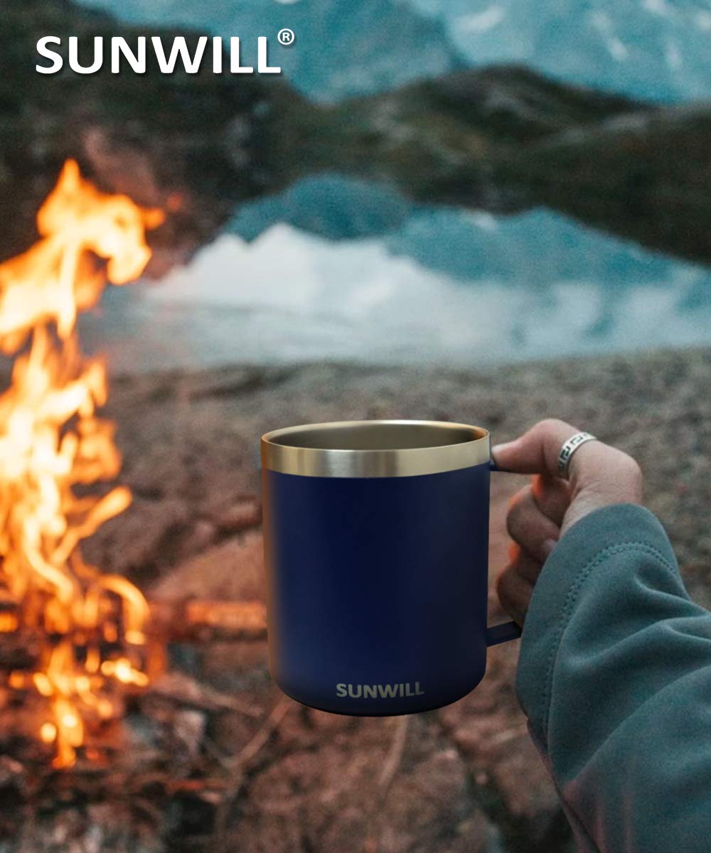 SUNWILL Insulated Coffee Mug, Stainless Steel 14 oz, Splash-Proof Lid