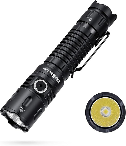 Wurkkos TD04 Tactical Flashlight, Handheld Flashlights Rechargeable, 3000 Lumens Super Bright LED Flashlight with Type C Charging Port Tail Switch for Camping, Hiking, Emergency, IP68 Waterproof