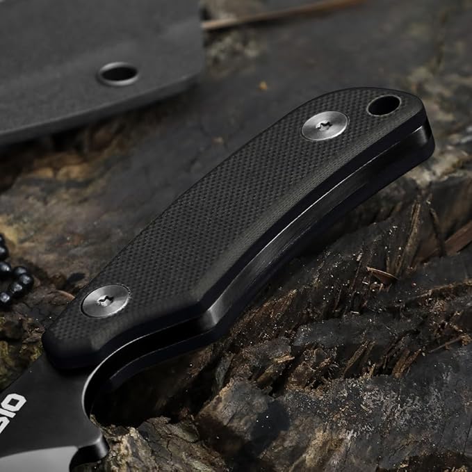 Omesio Neck Knife, 5.82" Small Fixed Blade Tactical Knife, Compact Full Tang EDC Neck Knife with Sheath and Clip, Nessmuk D2 Steel G10 Handle Mini Knife Necklace for Outdoor, Hiking, Camping