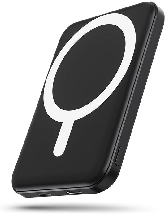 podoru for Magsafe Battery Pack, 5000mAh Magnetic Power Bank with Type-C Cable 20W PD Fast Charging Lighting Input Wireless Portable Charger for iPhone 17/16/15/14/13/12/ All Series-Black