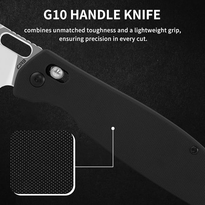 CJRB Prado Folding Pocket Knife 3.76" AR-RPM9 Sand Polish Steel Blade Black G10 Handle Crossbar Lock for Men Outdoor Survival Camping EDC, J1936 Black