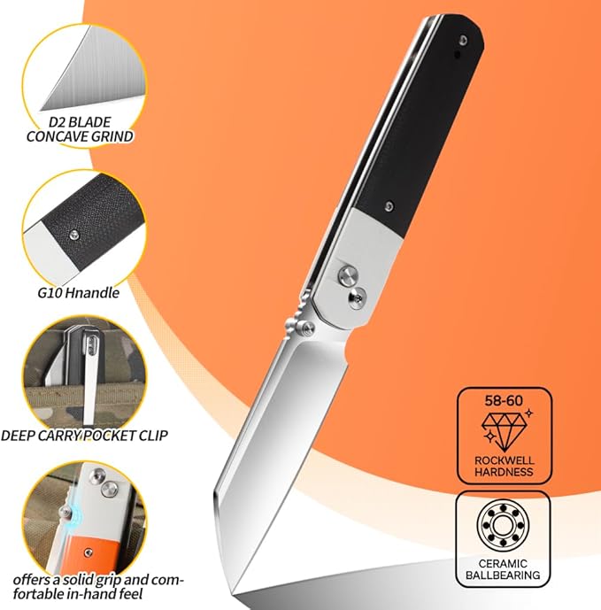 ioko Folding Pocket Knife, Stainless Steel Blade, Black G10 Handle, Modern Design (black)