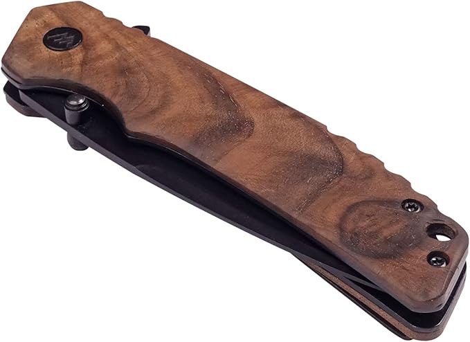 Walnut edc knife Wood handle folding pocket knife bulk edc mini flipper knife with Clip, Real Wood Handle for Men Women Everyday Carry for Indoor Outdoor Gift