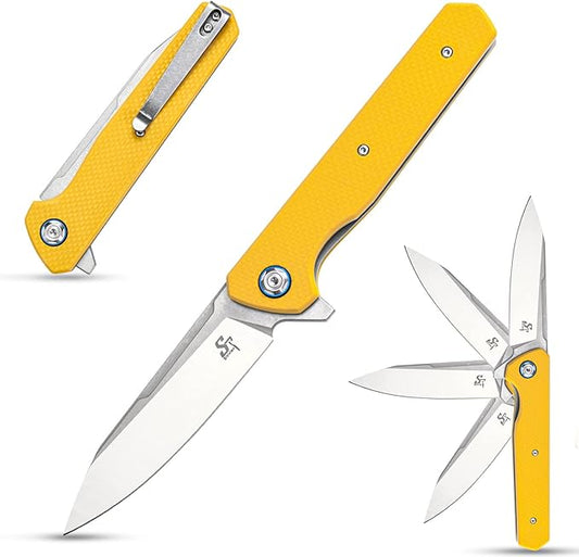 Sitivien ST135 Folding Knife,D2 Steel Blade G10 Handle Outdoor EDC Knife for Hunting Fishing Camping(Yellow)