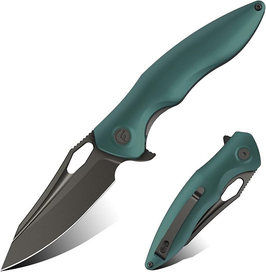 FINTISO Apollo Pocket Knife, 3.3" 14C28N Blade Aluminum Alloy Handle Folding Knife with Liner Lock, EDC Knife with Pocket Clip for Camping, Survival, Hunting, Unique Gift for Men Women