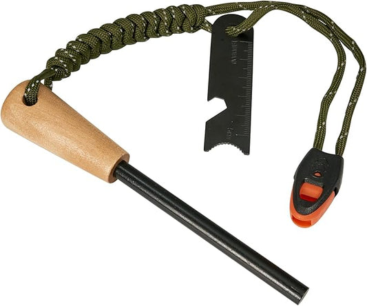Fire Starter Survival Tool, 5/16" Ferro Rod with Paracord Lanyard, Multi-Tool Striker and Wooden Handle, Flint and Steel Fire Starter Kit for Your Hiking, Backpacking and Camping Essentials