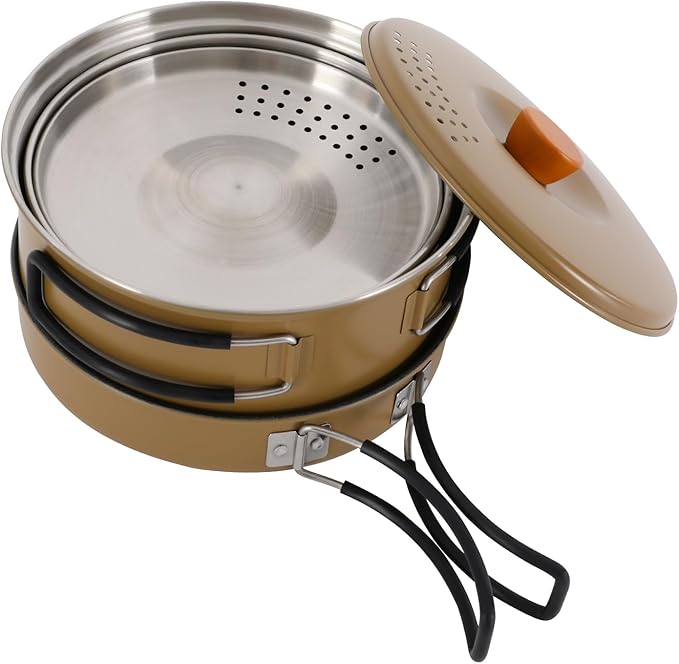 Portable Camping Cookware Set, 304 Stainless Steel Outdoor Camping Cooking Pots and Pans with Storage Bag, Outdoors Campfire Cook Cookware Equipment for Outdoor Camping Hiking Picnic for 2-3