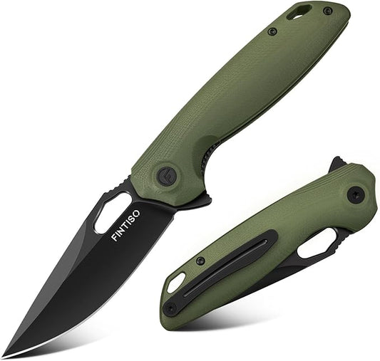 FINTISO Pocket Knife 3.38" Folding Knife Premium 14C28N Blade with G10 Handle, Camping Survival Hiking Knife, Best Gift for Men Women, Atlas Series