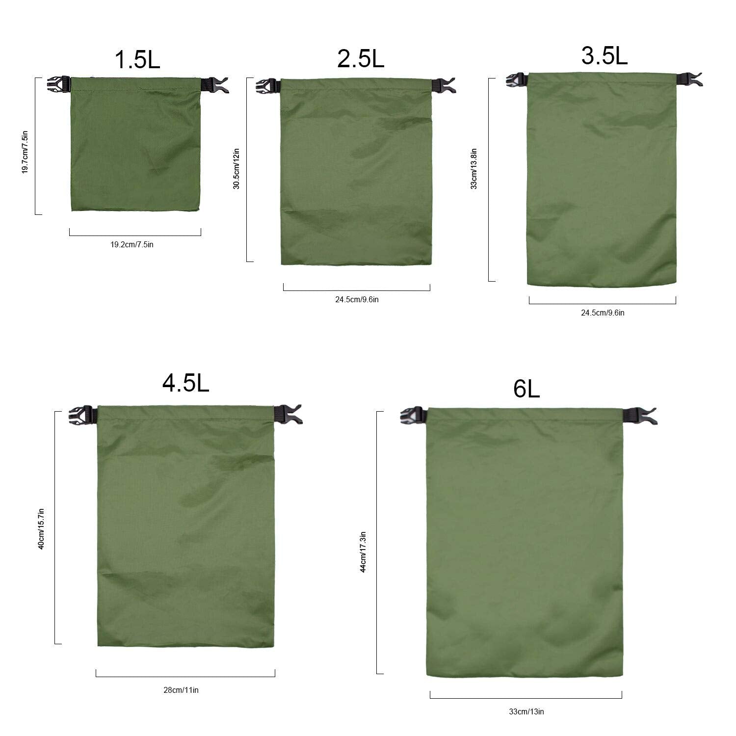 TRENDBOX Set of 5 Sizes Roll Top Waterproof Dry Bag Kit Storage Compression Bag Sack Poch Packing