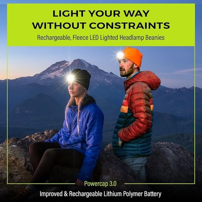 POWERCAP LED Hat Light 150 Lumens Rechargeable Fleece Beanie with Bright Built-in Headlamp Waterproof LED Warm One Size Cap (US, Alpha, One Size, Mossy Oak Elements 3.0)