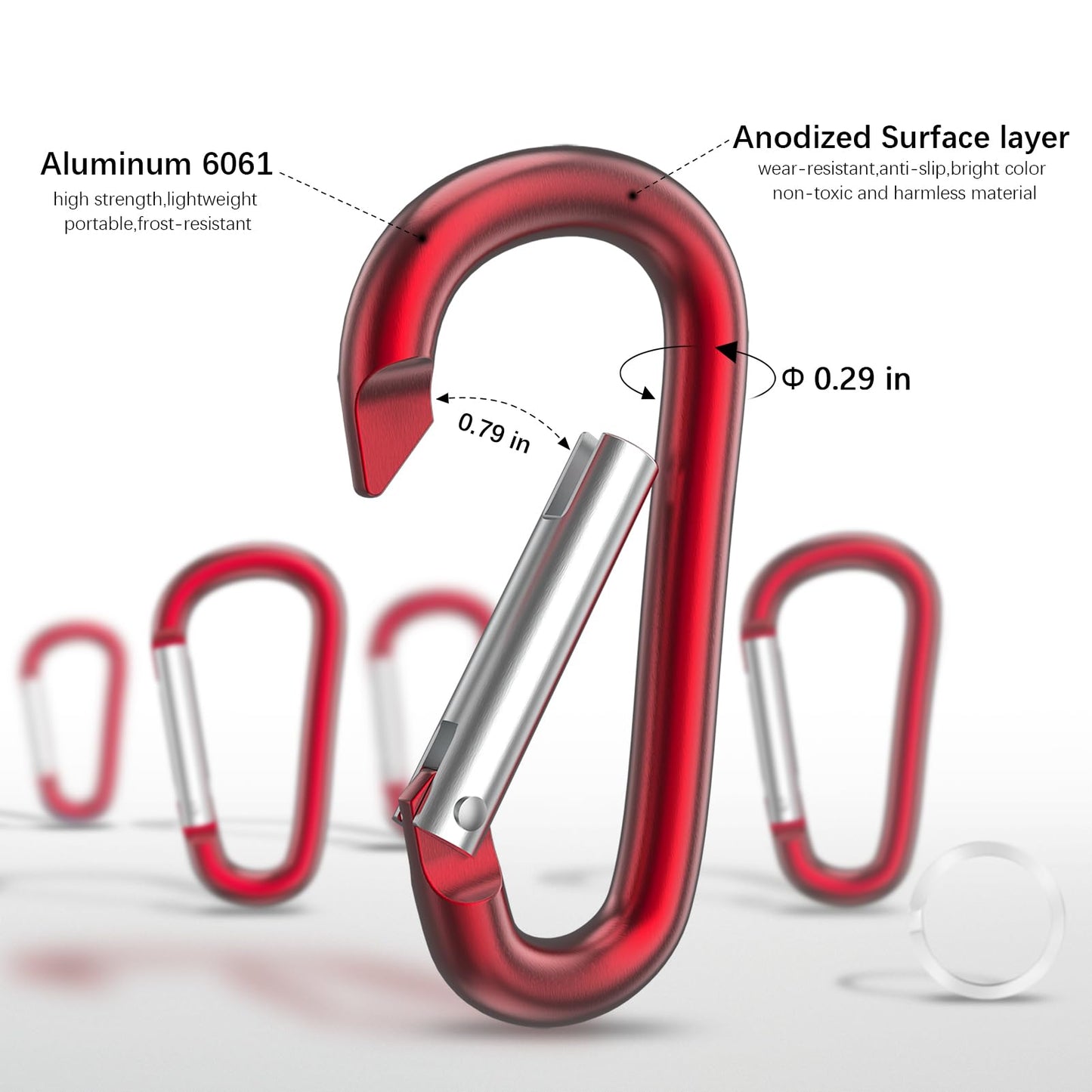 sprookber 3" Aluminum Carabiner D Ring, Keychain Spring Snap Hooks 10 Pack