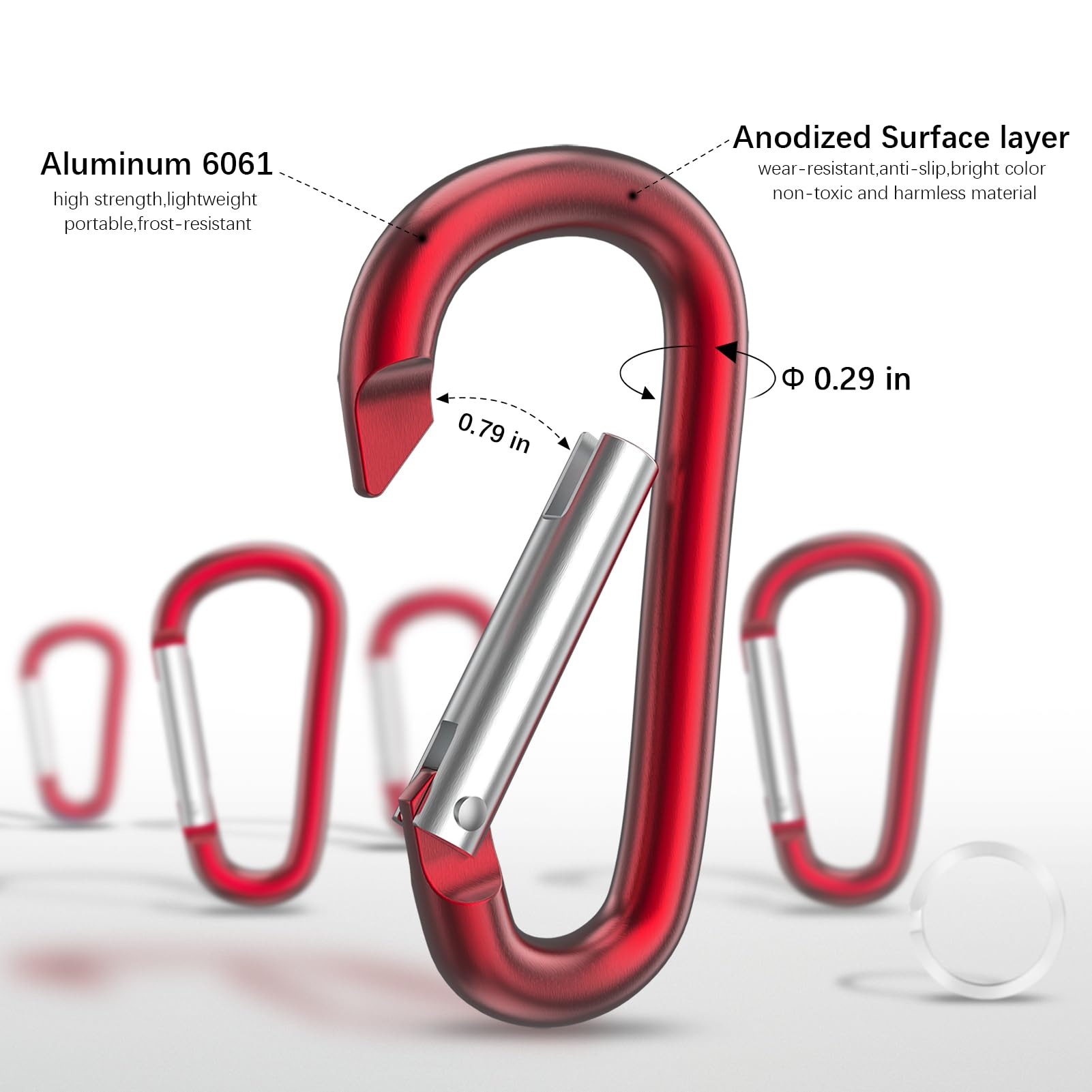sprookber 3" Aluminum Carabiner D Ring, Keychain Spring Snap Hooks 10 Pack