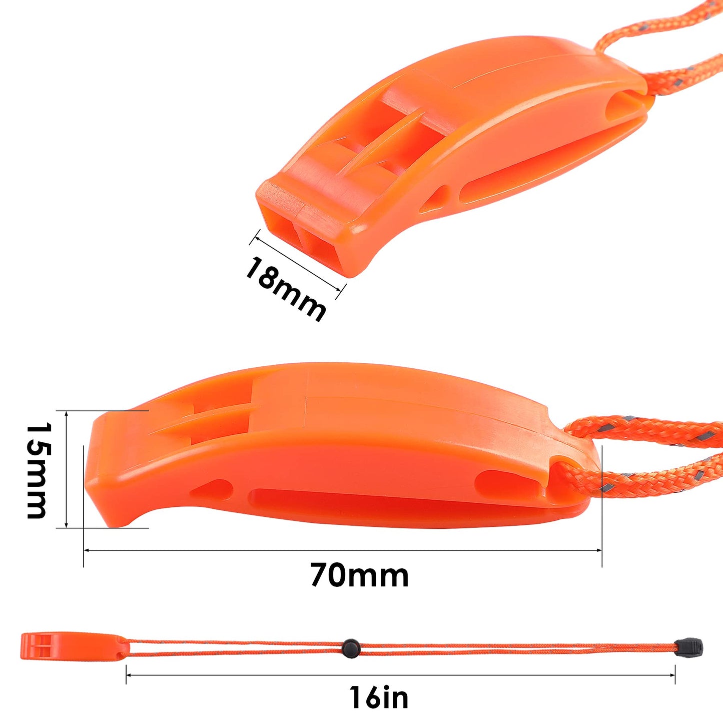 6 Pack Emergency Plastic Whistles Marine Safety Survival with Lanyard