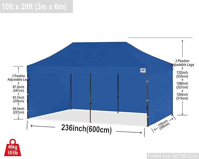 ABCCANOPY Heavy Duty Easy Pop up Canopy Tent with Sidewalls 10x20, Navy Blue
