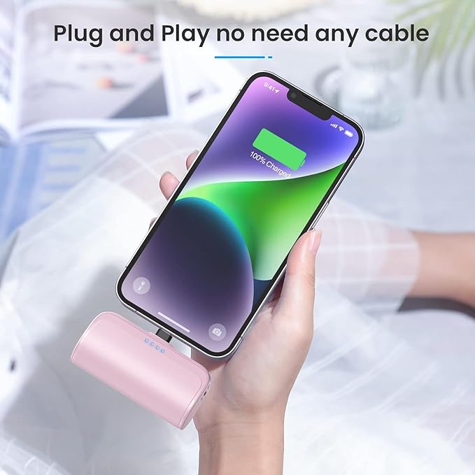 [2 Pack]Mini Portable Charger for iPhone, 5200mAh Ultra-Compact Fast Charging Power Bank Cordless Cute Small Battery Packs Backup Compatible with iPhone 14/14 Pro/13/12/XR/8/7/6-Jade Green+Blush Pink