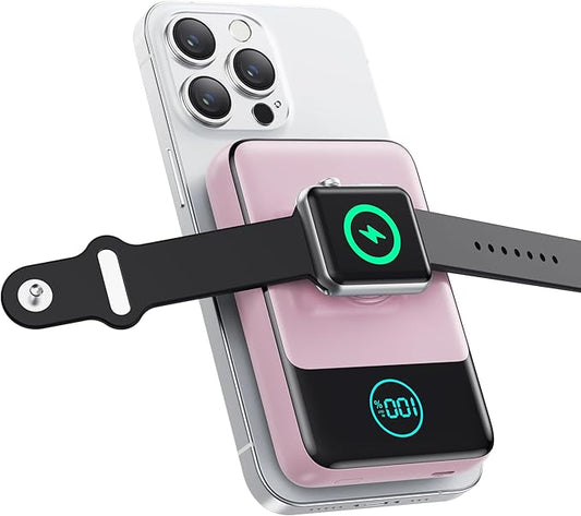 Magnetic Portable Charger for iPhone, 3-in-1 10800mAh Qi2 15W Wireless Power Bank with iWatch Charger,30W PD Fast Charging USB-C LCD Display Battery Pack for Magsafe,iPhone 17/16/15/14/13, Apple Watch