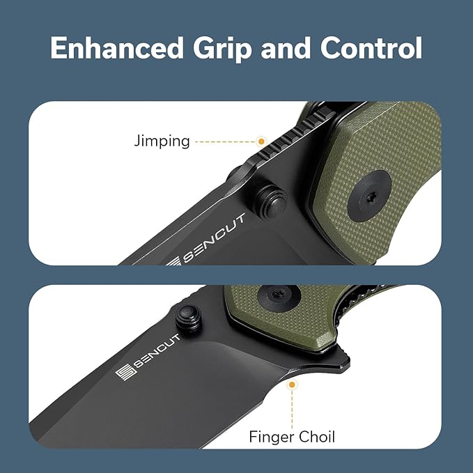 SENCUT Skarnax Pocket Knife for Men, Folding Knife with 3.79" 9Cr18MoV Blade & G10 Handle, Lightweight Everyday Carry, Camping, Hunting, Outdoor (Green)