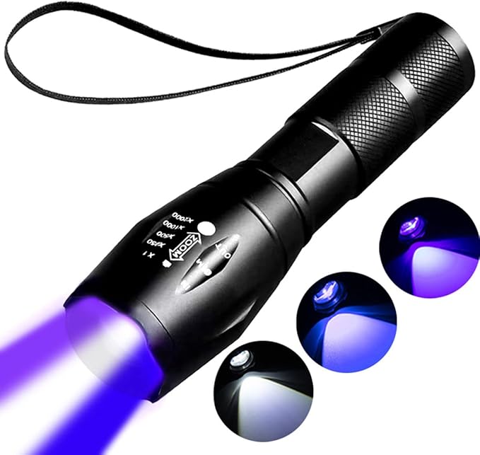 Rechargeable Black Light Flashlight Mini, Blue & UV Black Light, 3 Modes