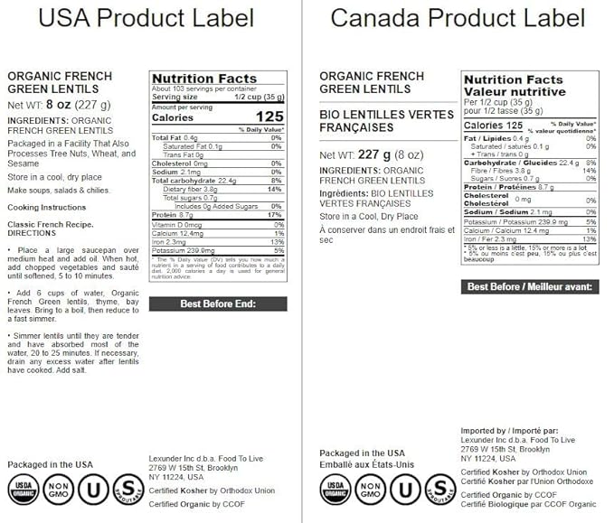 Food to Live Organic French Green Lentils, 8 Ounces ??Non-GMO, Whole Dry Beans, Raw, Sproutable, Vegan, Kosher, Bulk. Rich in Folate, Fiber, and Plant-Based Protein. Great for Soups, Chili and Curries
