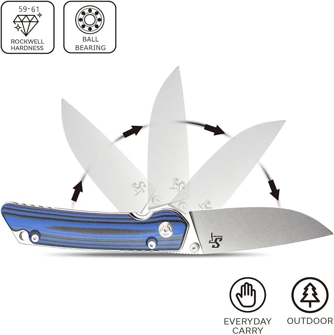 Sitivien ST128 Folding Knife,D2 Blade G10 Handle Safety Liner Lock EDC Tool Knife for Outdoor Hiking Camping-Blue